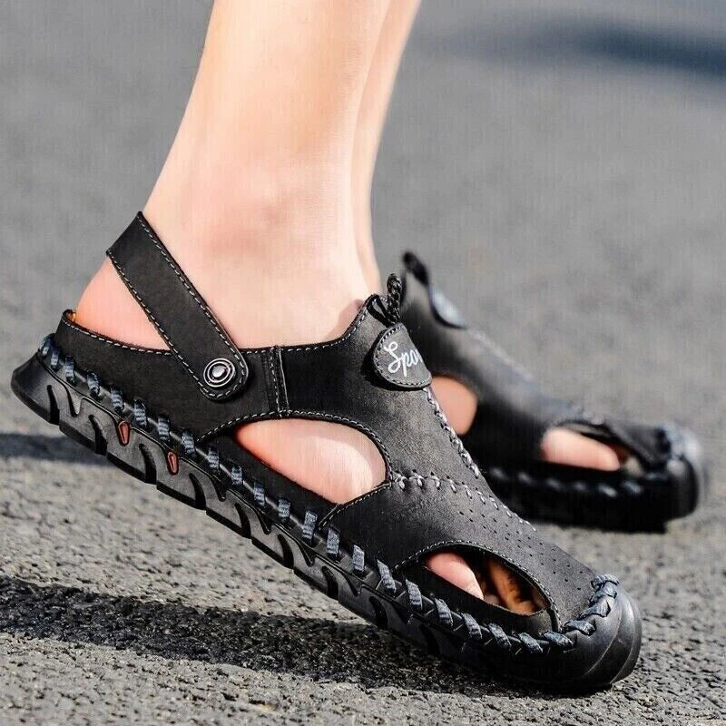 Men’s Genuine Leather Sandals Hiking Beach Slippers Outdoor Sport Casual Shoes