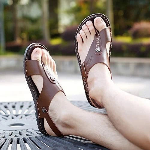 Men's Leather Flip Flop Sandals Casual Indoor Outdoor Beach Athletics Slippers
