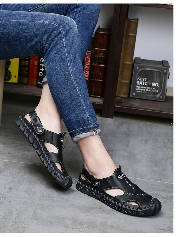 Summer Men Sandals Soft Breathable Slippers Leather Handmade Soft Beach Sneakers