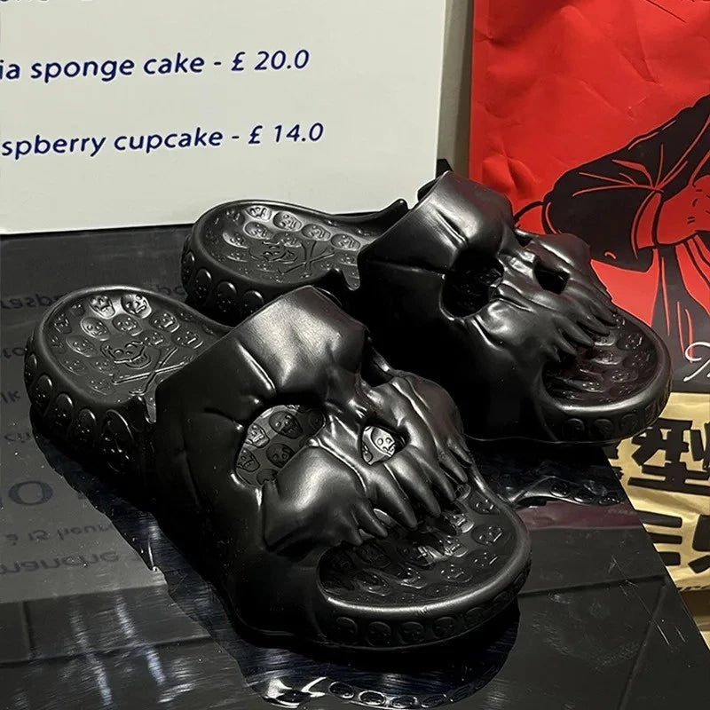 Y2K Skull Design Men's Slides Punk Platform Beach Sandals, Non-Slip 2023