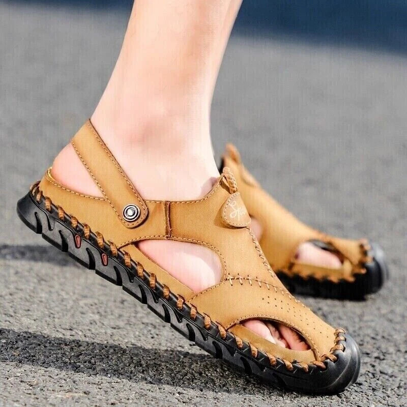 Men’s Genuine Leather Sandals Hiking Beach Slippers Outdoor Sport Casual Shoes
