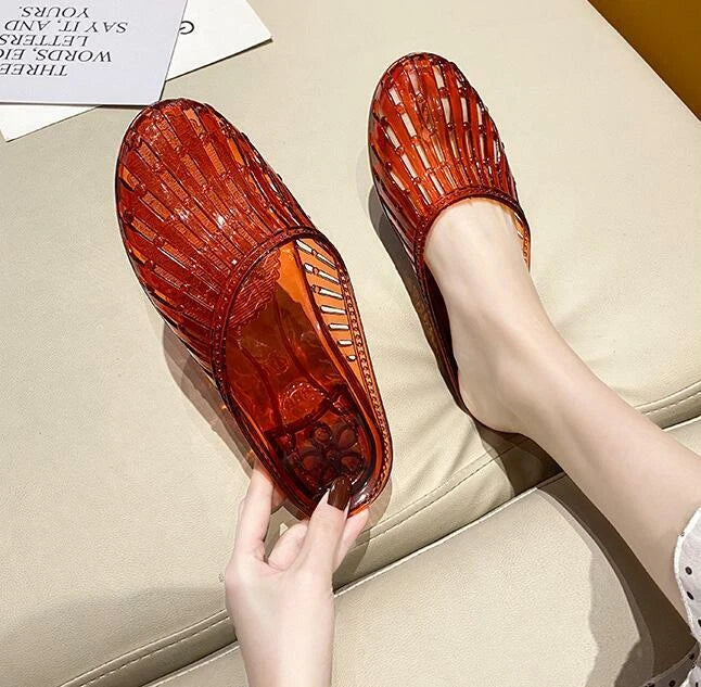 Womens Summer Slippers Beach Sandals Round Toe Flats Jelly Shoes Slides
