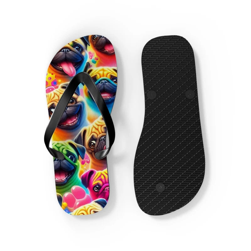 Colorful Pug Dog Flip Flops - Summer Beach Sandals, Cute Animal Slippers, Funny