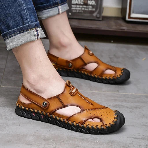 Summer Men Sandals Soft Breathable Slippers Leather Handmade Soft Beach Sneakers