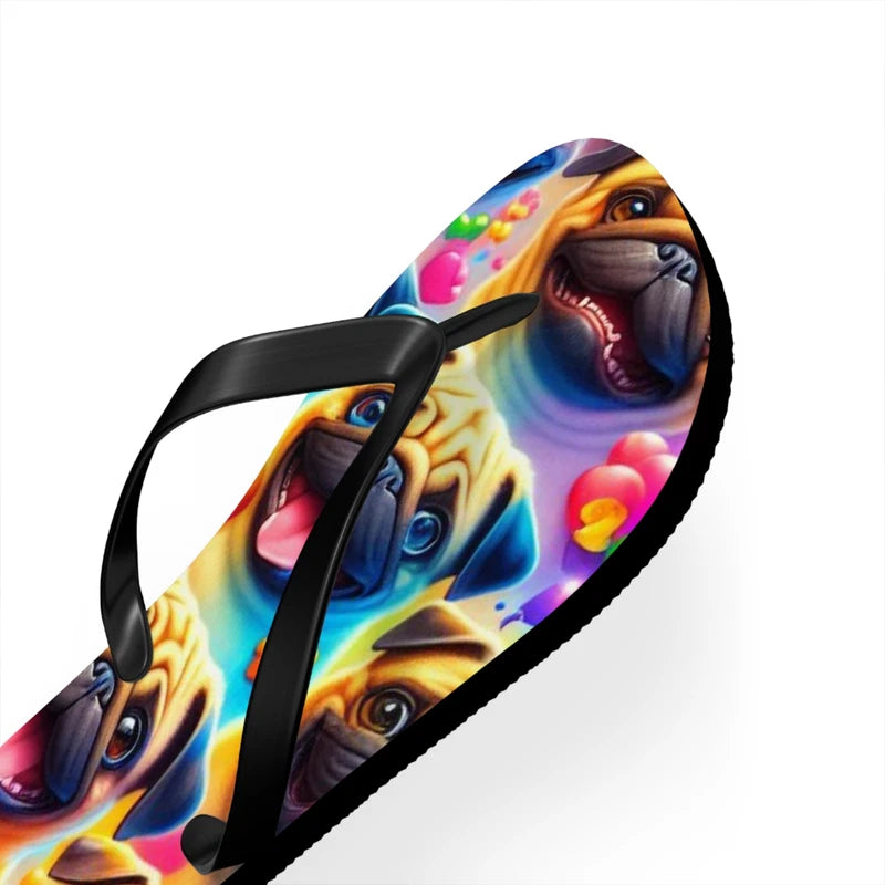Colorful Pug Dog Flip Flops - Summer Beach Sandals, Cute Animal Slippers, Funny