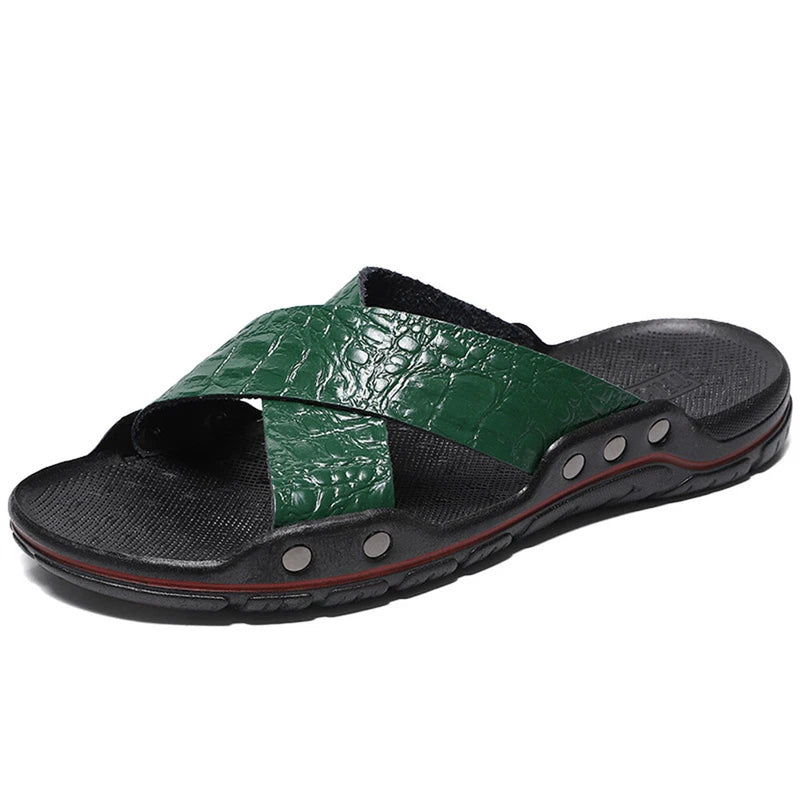 Men's Criss Cross Strap Flats Sandals Open Toe Slippers Pu Leather Beach Shoes