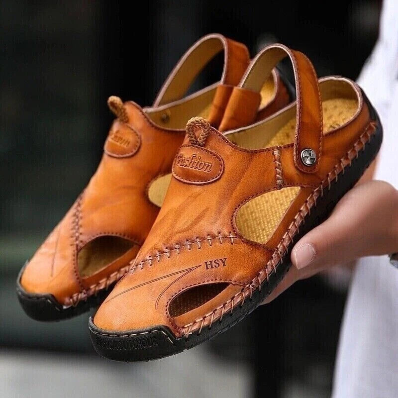 Mens Summer Sandals Casual Leather Shoes Outdoor Beach Breathable Casual Shoes
