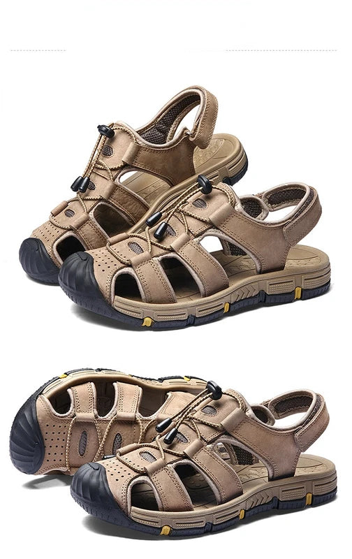 Summer Men Sandals Beach Leisure Sport Genuine Leather Non-slip Slipper