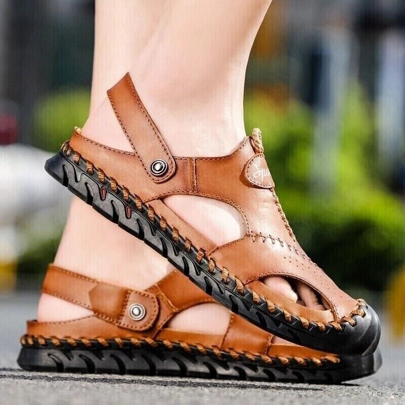 Men’s Genuine Leather Sandals Hiking Beach Slippers Outdoor Sport Casual Shoes