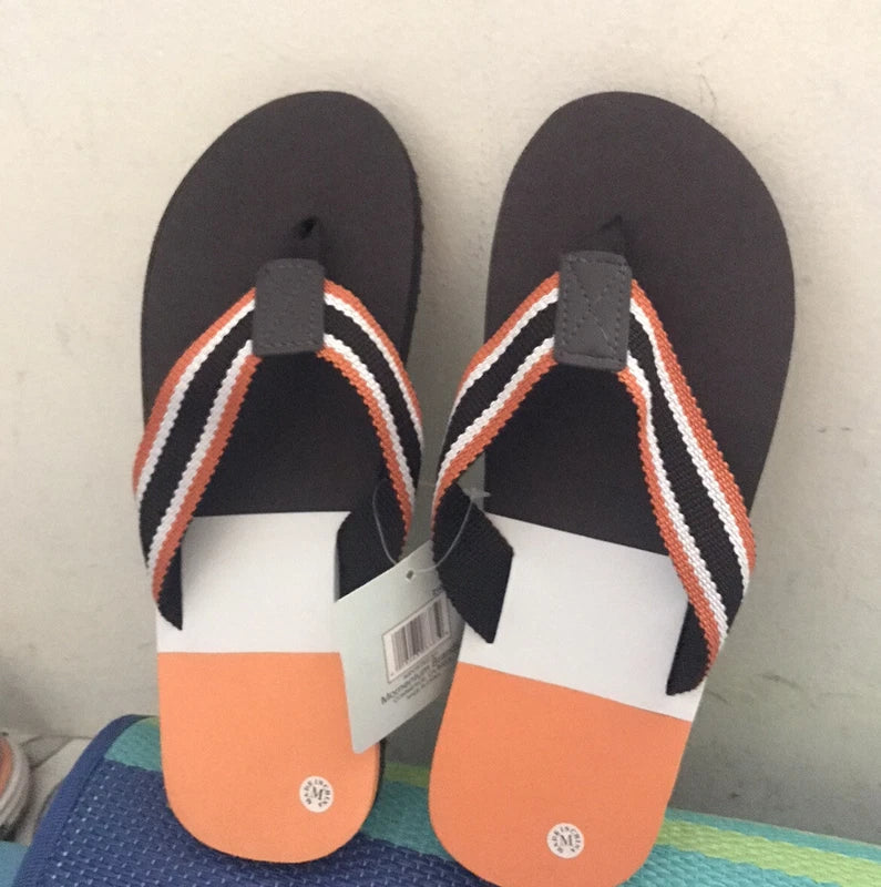 Flip Flop Stripe Sandals Men’s Summer Thong Beach Pool Slides Outdoor Indoor