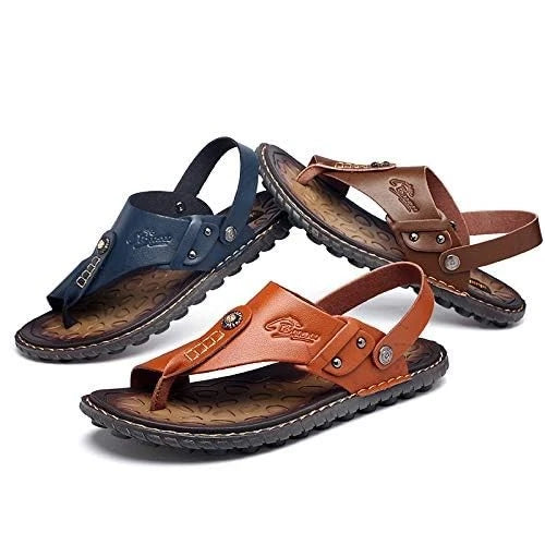 Men's Leather Flip Flop Sandals Casual Indoor Outdoor Beach Athletics Slippers