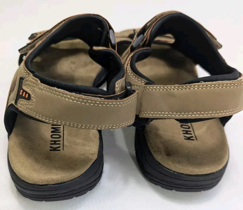Khombu Men's 12 M Comfort Adjustable Hook & Loop Strap Sandal Tan Noah Beach