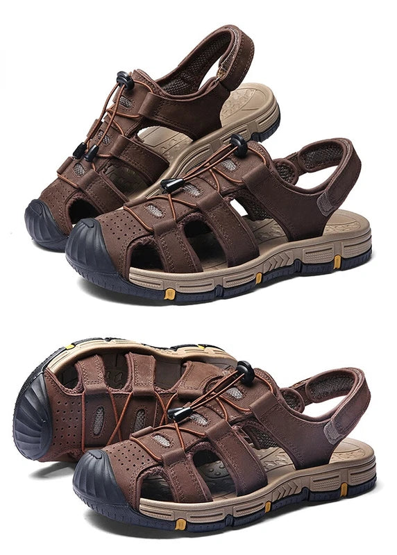 Summer Men Sandals Beach Leisure Sport Genuine Leather Non-slip Slipper