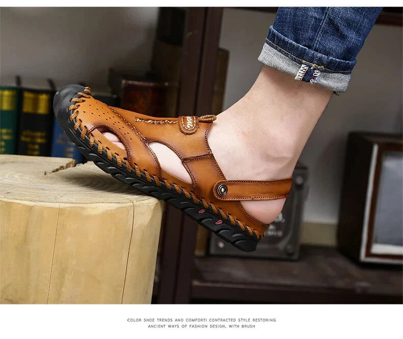 Summer Men Sandals Soft Breathable Slippers Leather Handmade Soft Beach Sneakers