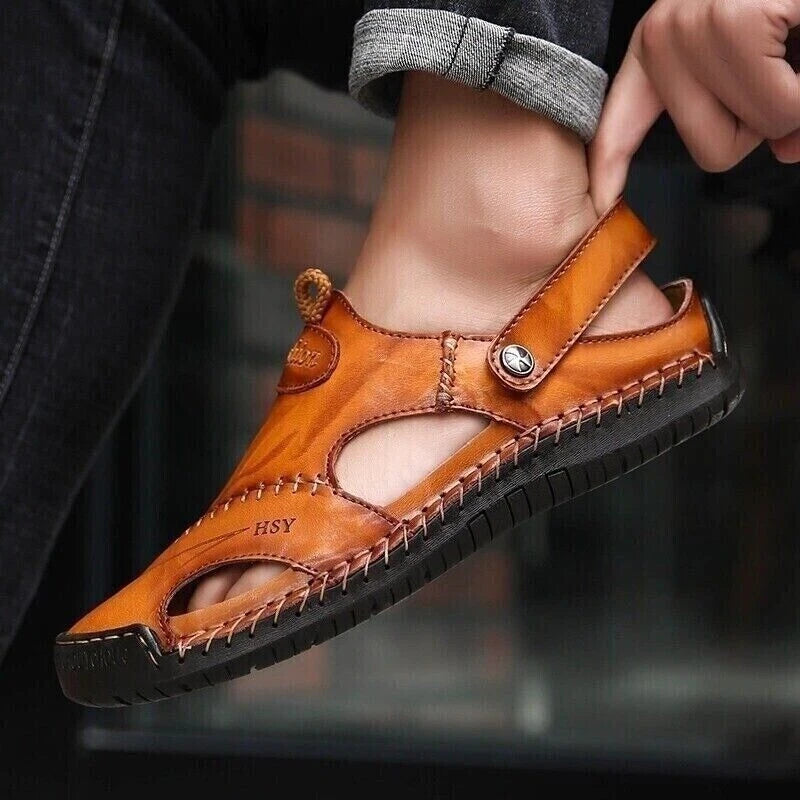 Mens Summer Sandals Casual Leather Shoes Outdoor Beach Breathable Casual Shoes