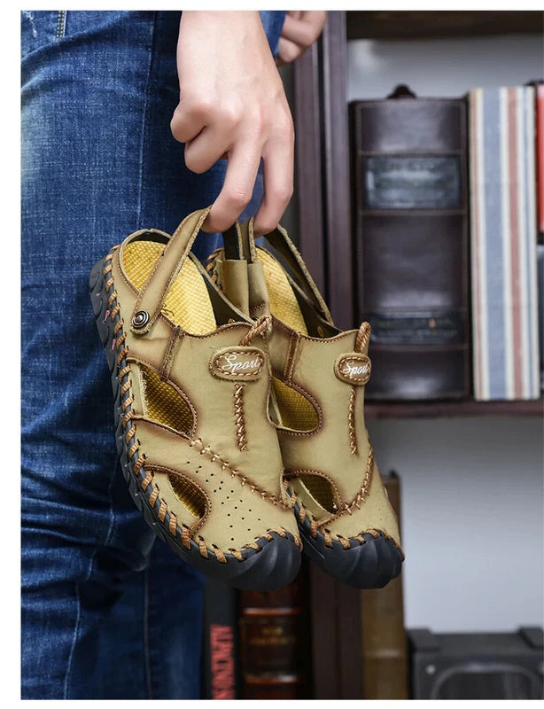 Summer Men Sandals Soft Breathable Slippers Leather Handmade Soft Beach Sneakers