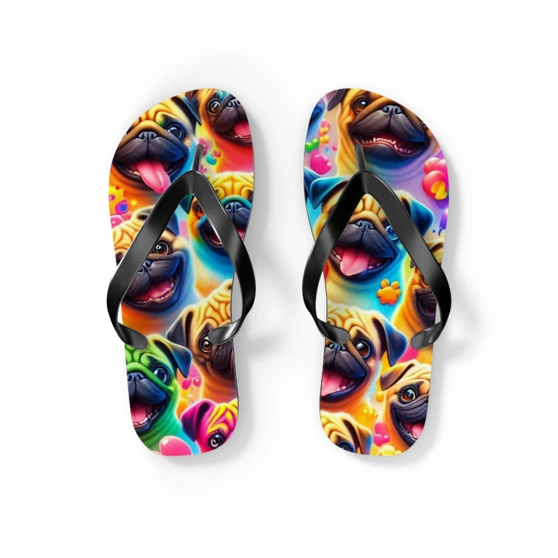 Colorful Pug Dog Flip Flops - Summer Beach Sandals, Cute Animal Slippers, Funny