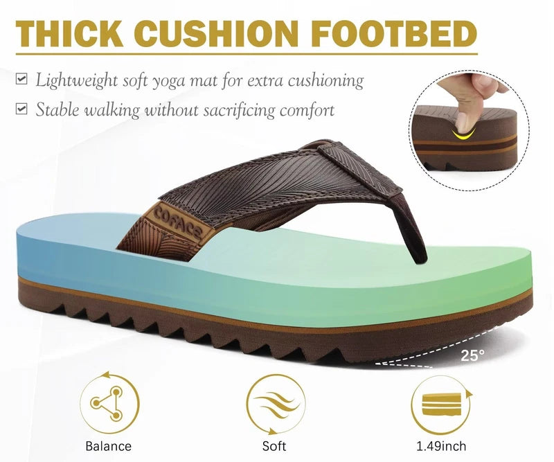 Mens Arch Support Flip Flops Memory Foam Comfortable Cushioned Recovery Walki...