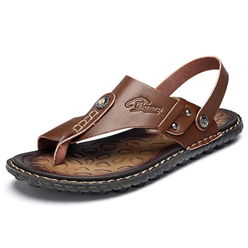 Men's Leather Flip Flop Sandals Casual Indoor Outdoor Beach Athletics Slippers