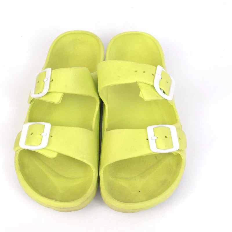 Women's Double Strap Comfort Slides Lime Green Buckle Beach Slipper  Size 39 (8)