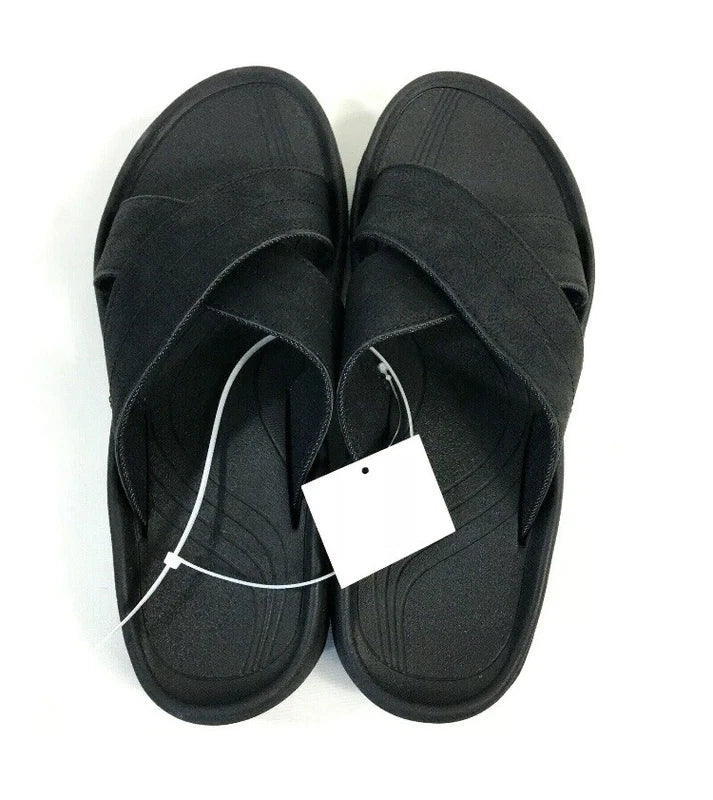 London Fog Mens Slide Slipper Comfortable Sandal Size 9 Black Beach Boat Shoes