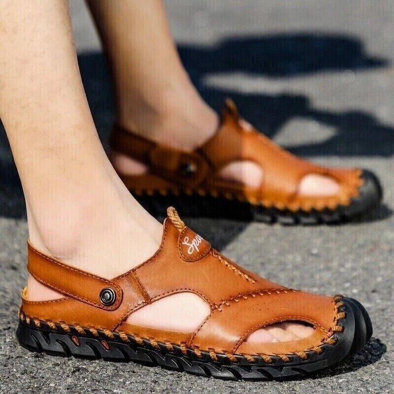 Men’s Genuine Leather Sandals Hiking Beach Slippers Outdoor Sport Casual Shoes
