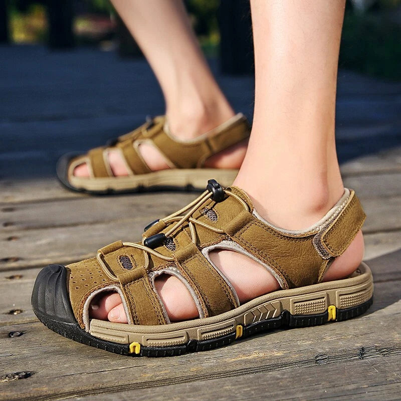 Summer Men Sandals Beach Leisure Sport Genuine Leather Non-slip Slipper