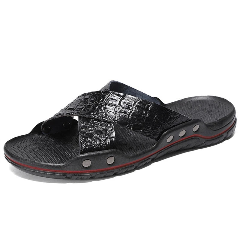 Men's Criss Cross Strap Flats Sandals Open Toe Slippers Pu Leather Beach Shoes
