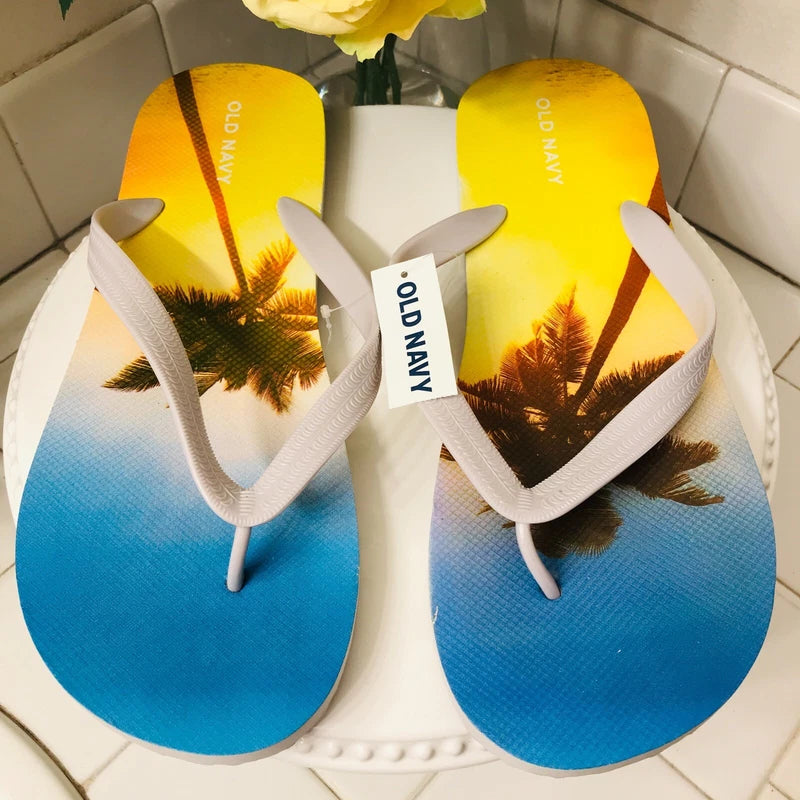 OLD NAVY Flip Flop Slippers Red Blue Stars Beach Palm Tree Size 12/13 YOU PICK 1