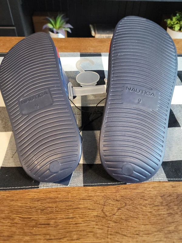 Nautica Bower Athletic Adjustable Slides Sandals Mens Size 9 Navy White & Red