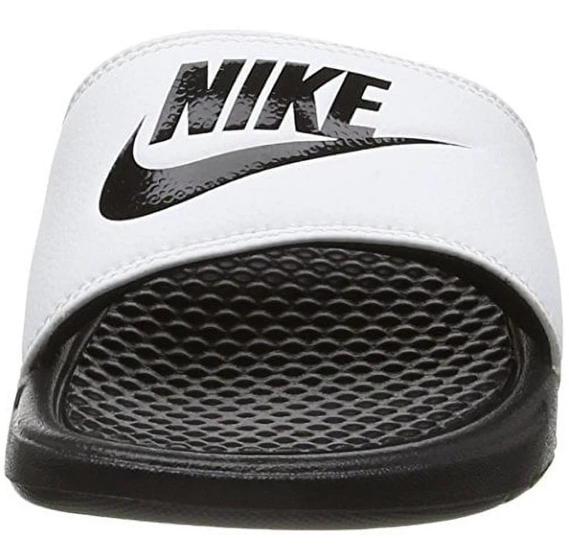 Nike Benassi JDI Swoosh Slides Sandals Slipper White Black Size 7 343880-100
