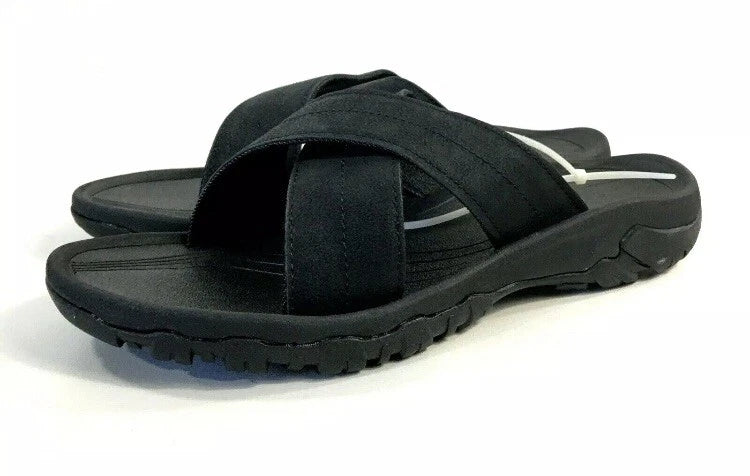 London Fog Mens Slide Slipper Comfortable Sandal Size 9 Black Beach Boat Shoes