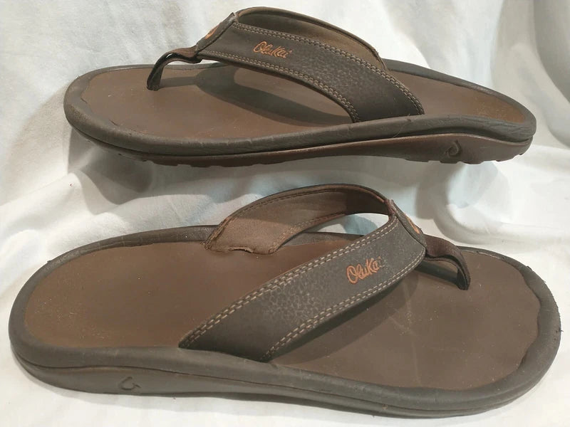 Olukai Ohana Flip Flop Mens Size 12 Brown Slipper Slide Thong Beach Surf Sandals