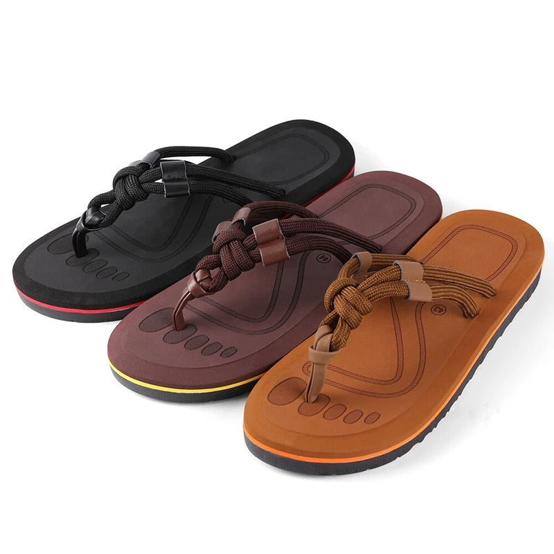 Men Summer Beach Thong Flip Flops Braided Strap Sandals Non-Slip Casual Slippers