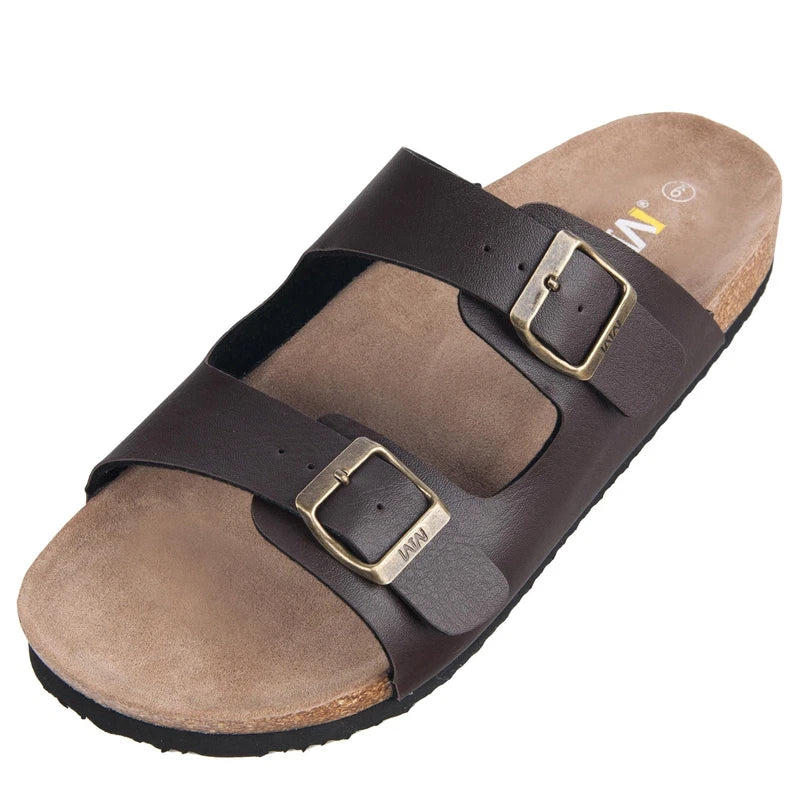 Men's Slip-On Beach Slippers, Adjustable Buckle, Casual Cork Footbed Sandals