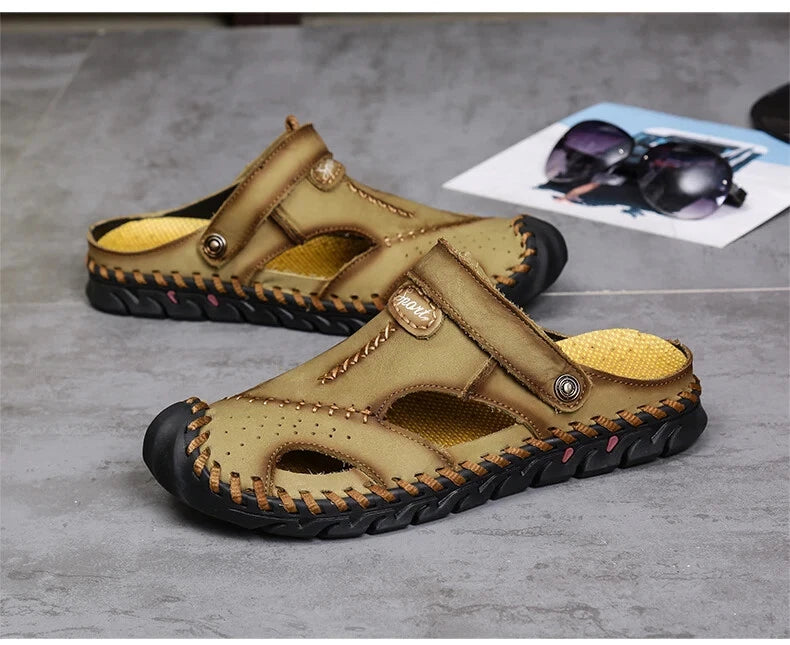 Summer Men Sandals Soft Breathable Slippers Leather Handmade Soft Beach Sneakers