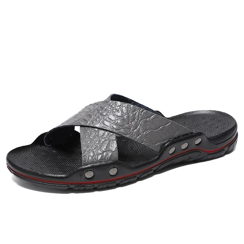 Men's Criss Cross Strap Flats Sandals Open Toe Slippers Pu Leather Beach Shoes