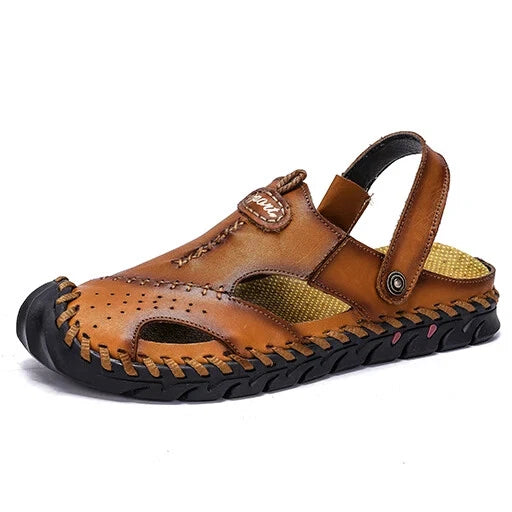 Summer Men Sandals Soft Breathable Slippers Leather Handmade Soft Beach Sneakers