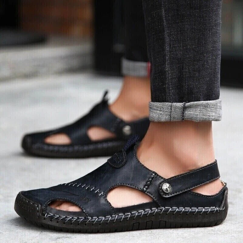 Mens Summer Sandals Casual Leather Shoes Outdoor Beach Breathable Casual Shoes