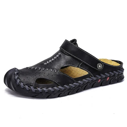 Summer Men Sandals Soft Breathable Slippers Leather Handmade Soft Beach Sneakers