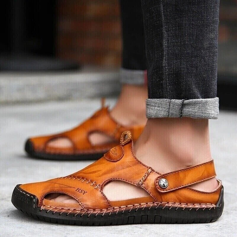 Mens Summer Sandals Casual Leather Shoes Outdoor Beach Breathable Casual Shoes