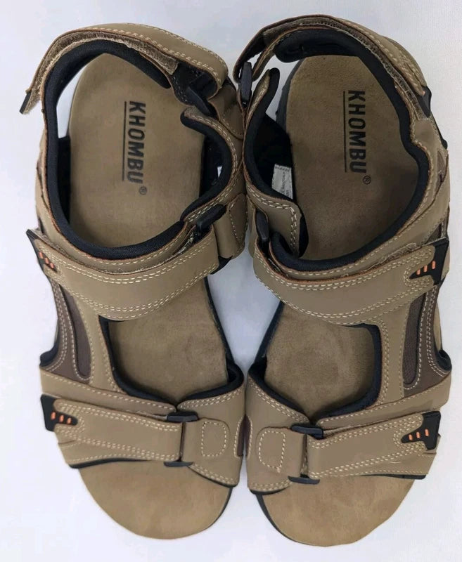 Khombu Men's 12 M Comfort Adjustable Hook & Loop Strap Sandal Tan Noah Beach