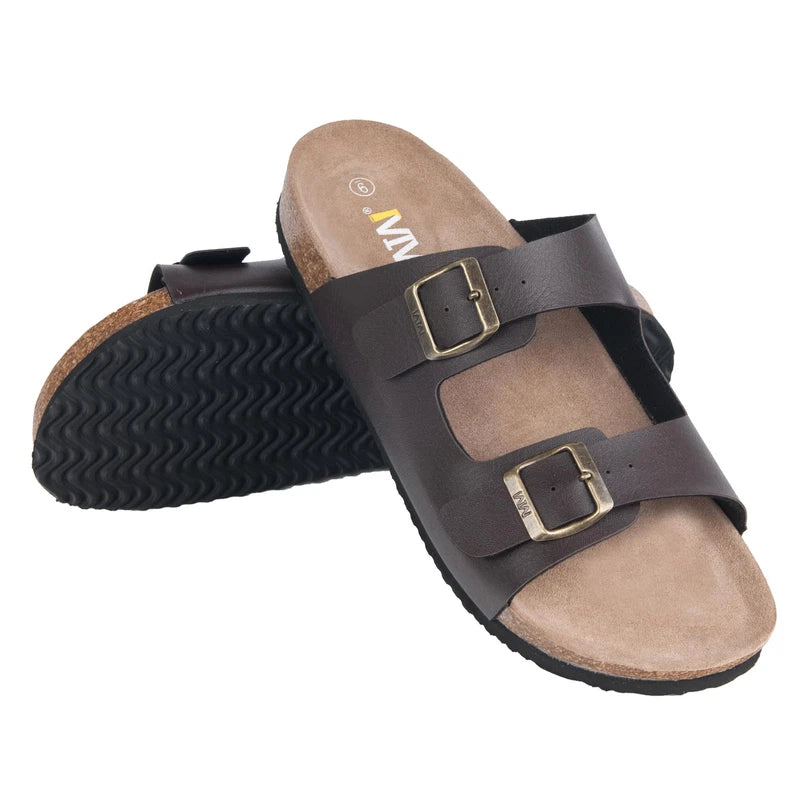 Men's Slip-On Beach Slippers, Adjustable Buckle, Casual Cork Footbed Sandals