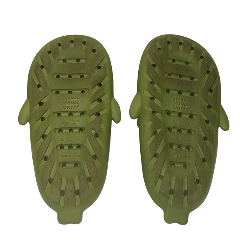 Shark Slides Green Unbranded Size 38-39 Mens 7.5/8 Slippers Beach EUC