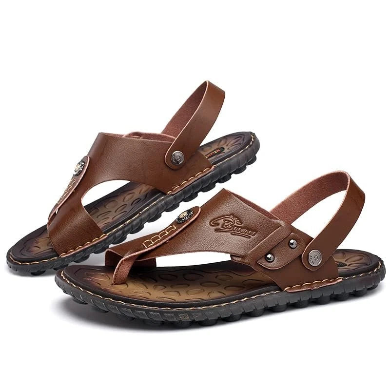 Men's Leather Flip Flop Sandals Casual Indoor Outdoor Beach Athletics Slippers