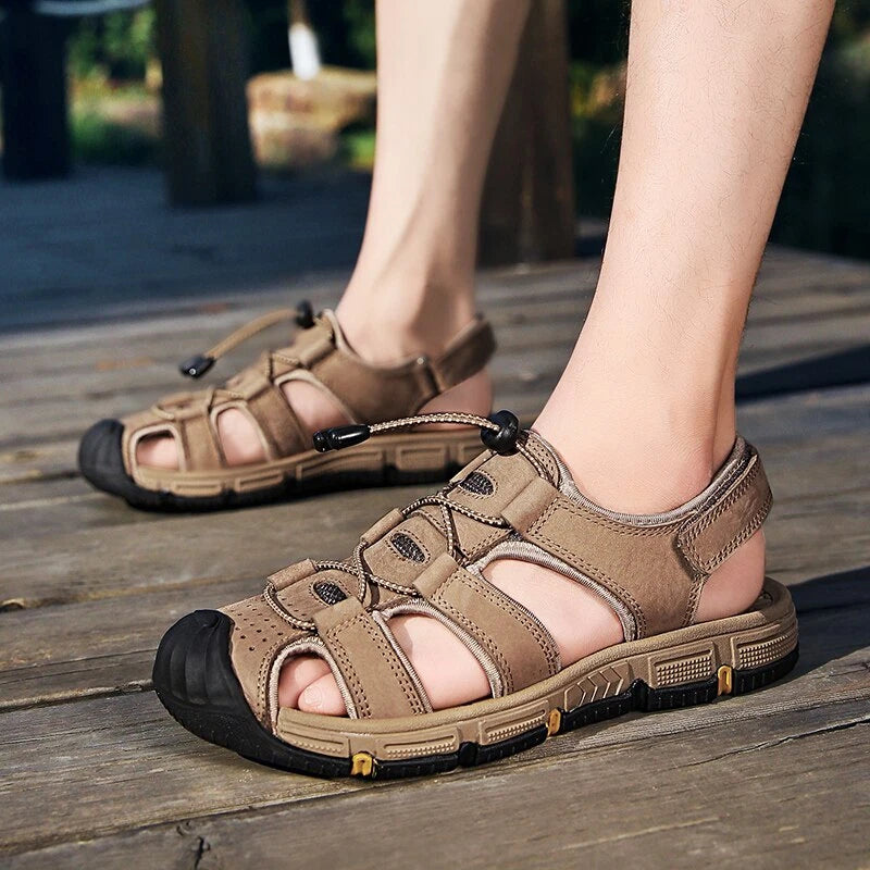 Summer Men Sandals Beach Leisure Sport Genuine Leather Non-slip Slipper