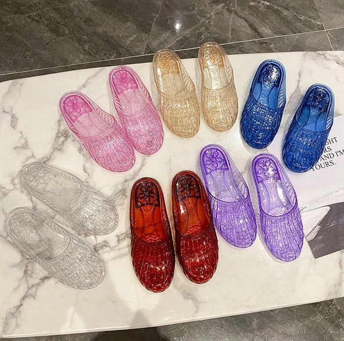Womens Summer Slippers Beach Sandals Round Toe Flats Jelly Shoes Slides