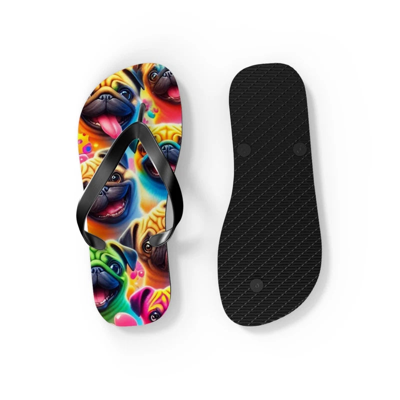Colorful Pug Dog Flip Flops - Summer Beach Sandals, Cute Animal Slippers, Funny